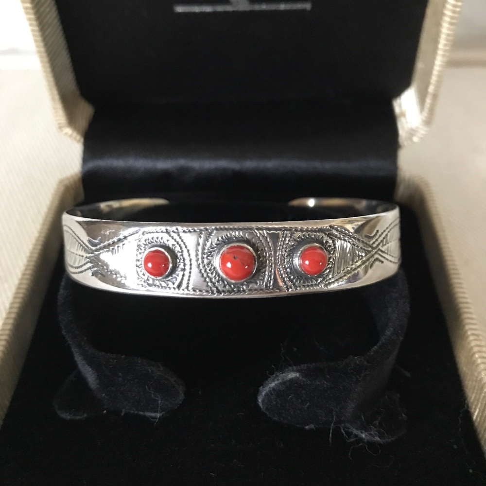 Algerian Silver and Red Coral Bracelet